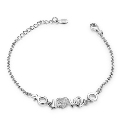 The Love Heart Design 925 Sterling Silver Bracelet - Click Image to Close